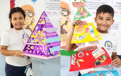 ¡Estudiantes de 4to grado crean pirámides de grupos alimenticios muy creativas! 🍎🥦🍞